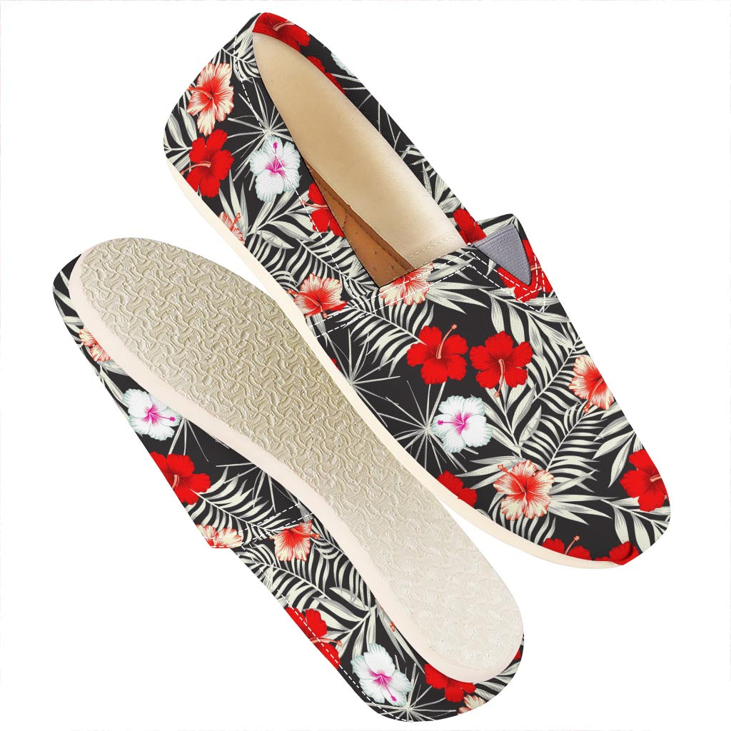 White Tropical Hibiscus Pattern Print Casual Shoes