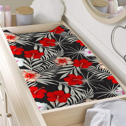 White Tropical Hibiscus Pattern Print Changing Pad Cover