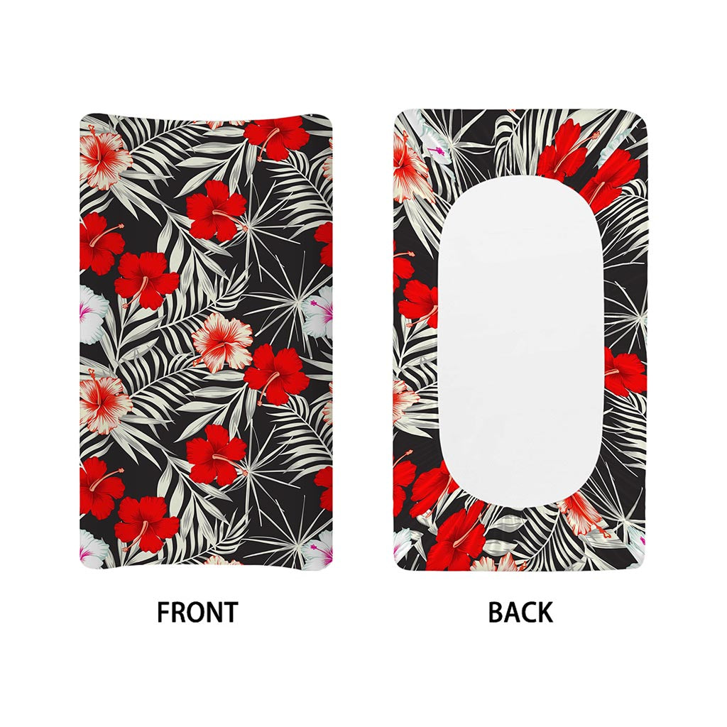 White Tropical Hibiscus Pattern Print Changing Pad Cover