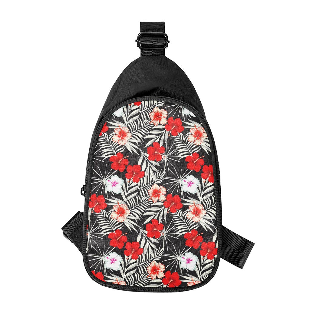 White Tropical Hibiscus Pattern Print Chest Bag