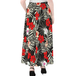 White Tropical Hibiscus Pattern Print Chiffon Maxi Skirt
