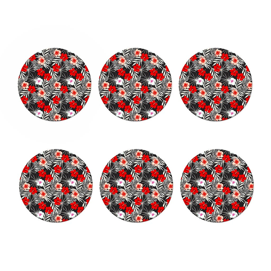 White Tropical Hibiscus Pattern Print Coaster Set