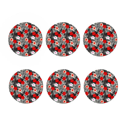 White Tropical Hibiscus Pattern Print Coaster Set