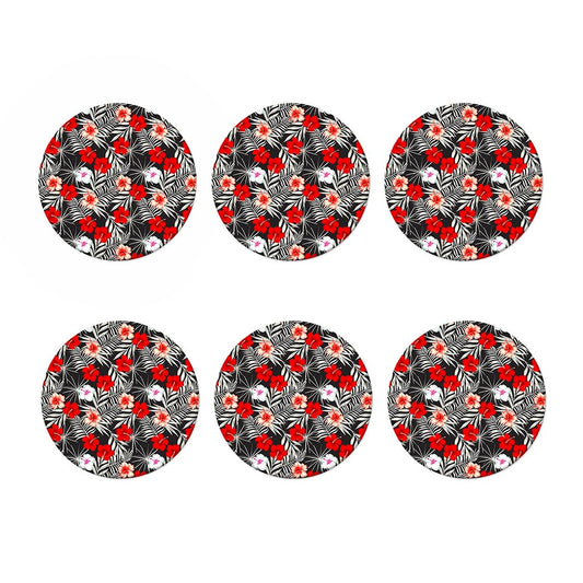 White Tropical Hibiscus Pattern Print Coaster Set