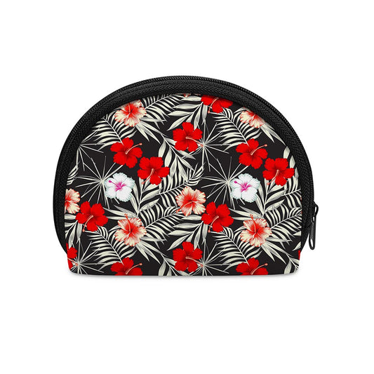 White Tropical Hibiscus Pattern Print Coin Purse