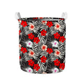 White Tropical Hibiscus Pattern Print Collapsible Laundry Basket
