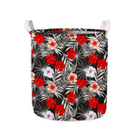 White Tropical Hibiscus Pattern Print Collapsible Laundry Basket