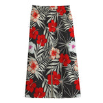 White Tropical Hibiscus Pattern Print Cotton Front Slit Maxi Skirt