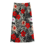 White Tropical Hibiscus Pattern Print Cotton Front Slit Maxi Skirt