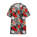 White Tropical Hibiscus Pattern Print Cotton Hawaiian Shirt