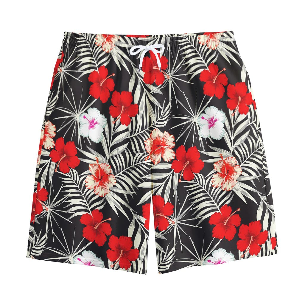 White Tropical Hibiscus Pattern Print Cotton Shorts