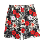 White Tropical Hibiscus Pattern Print Cotton Shorts