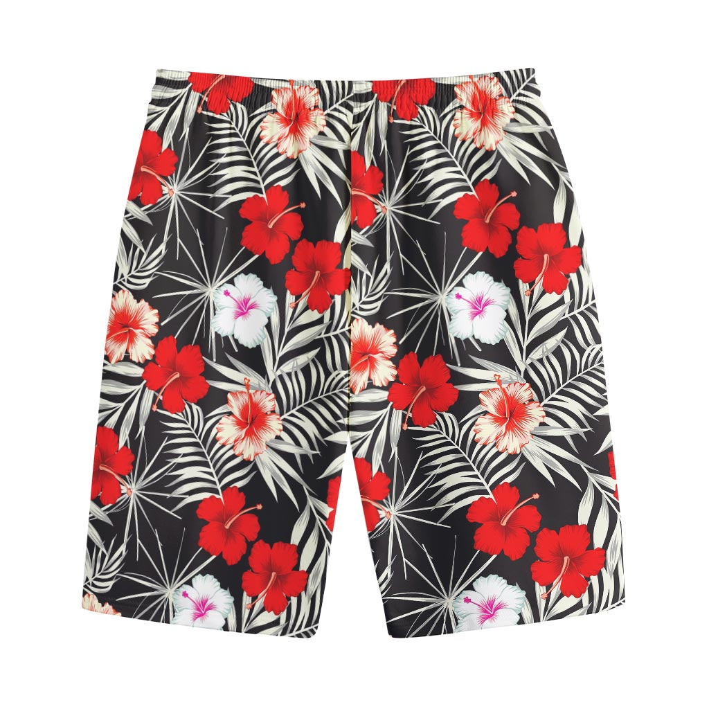 White Tropical Hibiscus Pattern Print Cotton Shorts