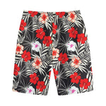 White Tropical Hibiscus Pattern Print Cotton Shorts