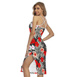White Tropical Hibiscus Pattern Print Cross Back Cami Dress