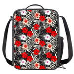 White Tropical Hibiscus Pattern Print Crossbody Lunch Bag