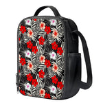 White Tropical Hibiscus Pattern Print Crossbody Lunch Bag