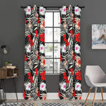 White Tropical Hibiscus Pattern Print Curtain