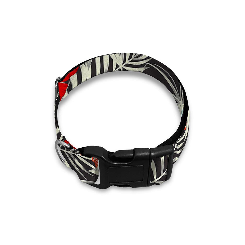 White Tropical Hibiscus Pattern Print Dog Collar