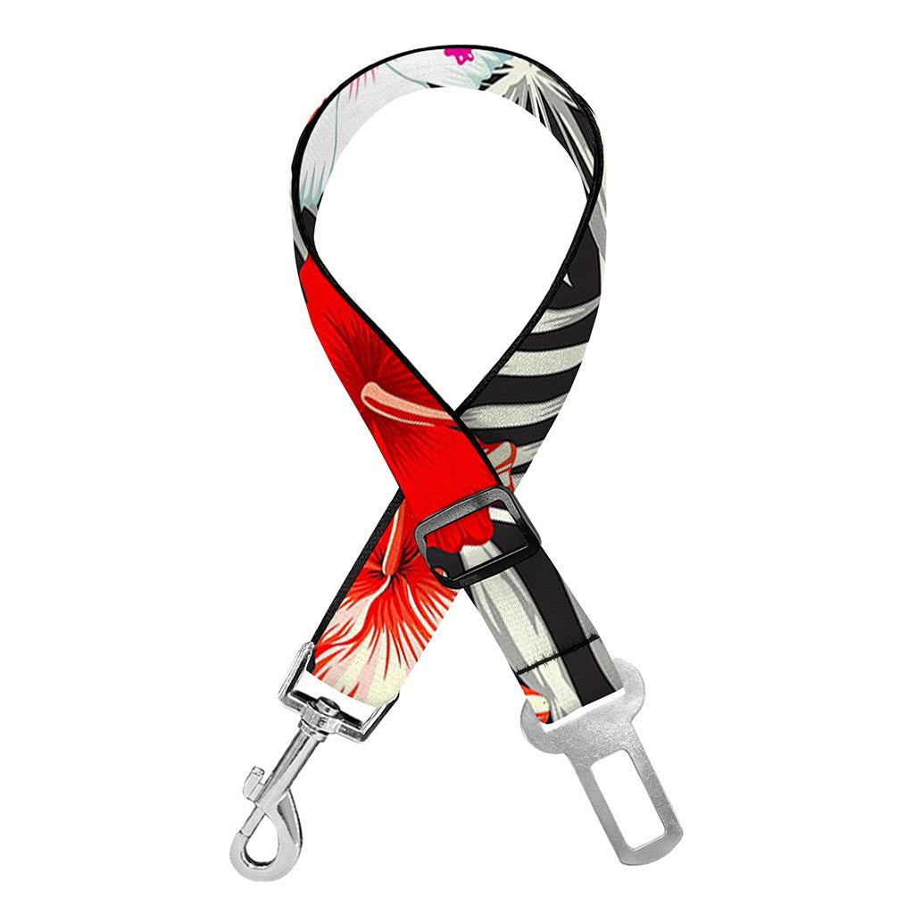 White Tropical Hibiscus Pattern Print Dog Seat Belt