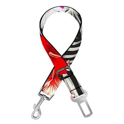 White Tropical Hibiscus Pattern Print Dog Seat Belt