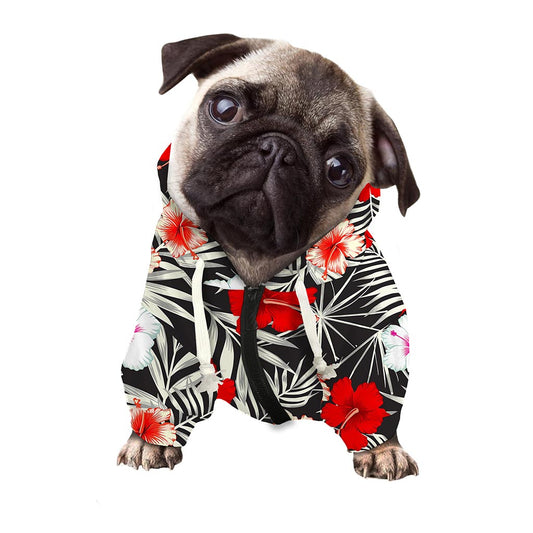 White Tropical Hibiscus Pattern Print Dog Zip Up Hoodie