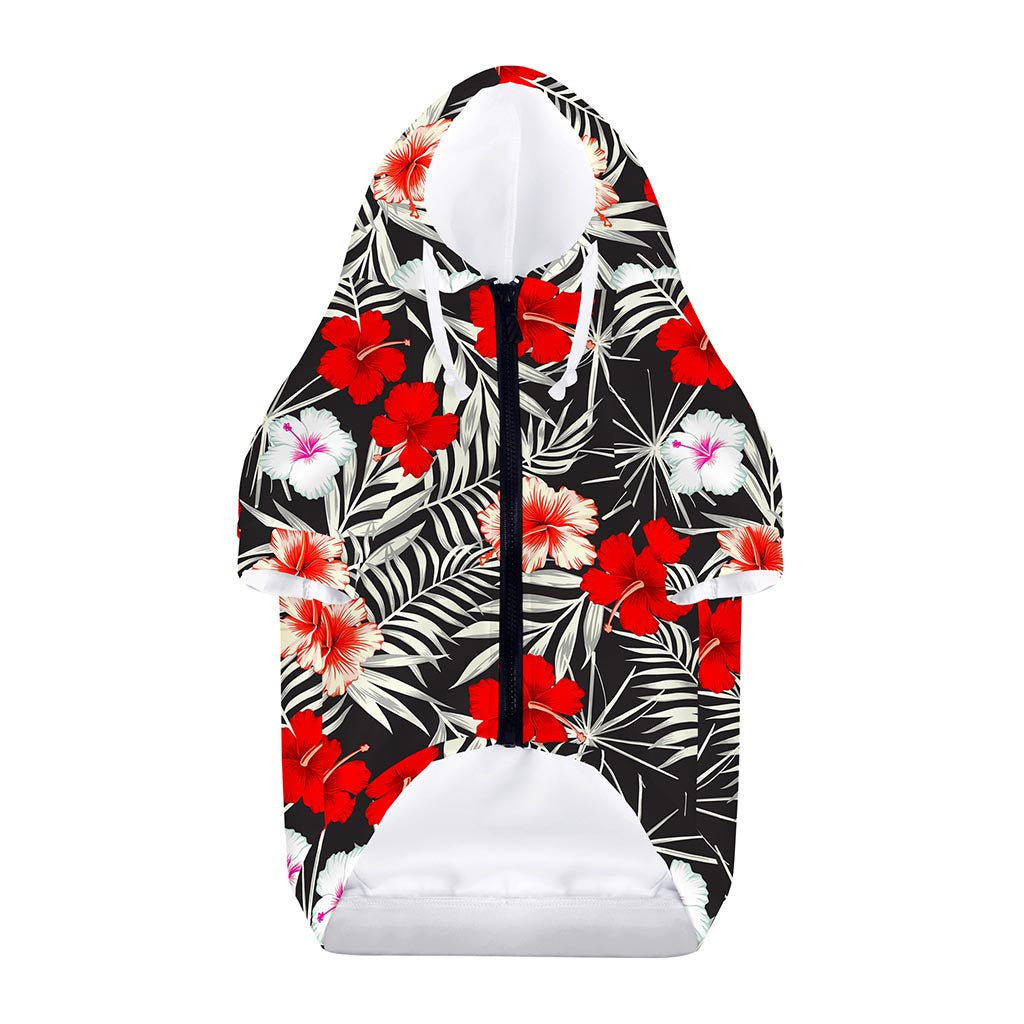 White Tropical Hibiscus Pattern Print Dog Zip Up Hoodie
