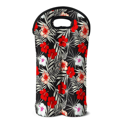 White Tropical Hibiscus Pattern Print Double Neoprene Wine Tote