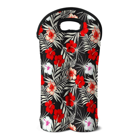 White Tropical Hibiscus Pattern Print Double Neoprene Wine Tote