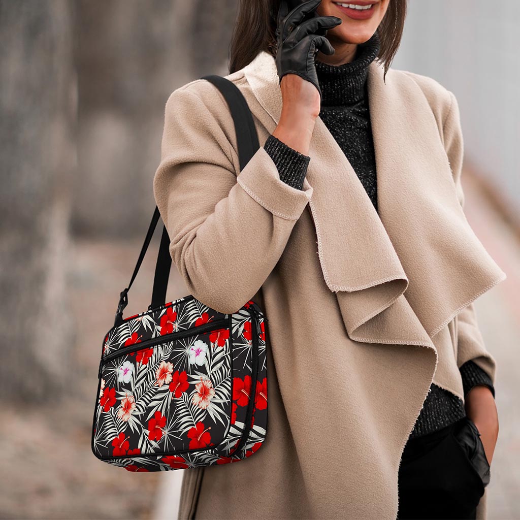 White Tropical Hibiscus Pattern Print Double Strap Bible Bag