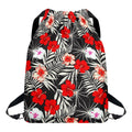 White Tropical Hibiscus Pattern Print Drawstring Backpack