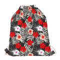 White Tropical Hibiscus Pattern Print Drawstring Bag