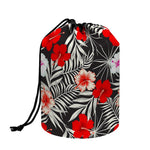 White Tropical Hibiscus Pattern Print Drawstring Makeup Bag
