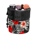 White Tropical Hibiscus Pattern Print Drawstring Makeup Bag