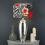 White Tropical Hibiscus Pattern Print Drum Lamp Shade