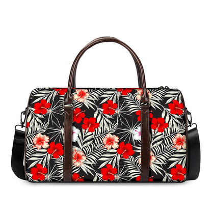 White Tropical Hibiscus Pattern Print Duffle Bag