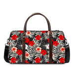 White Tropical Hibiscus Pattern Print Duffle Bag