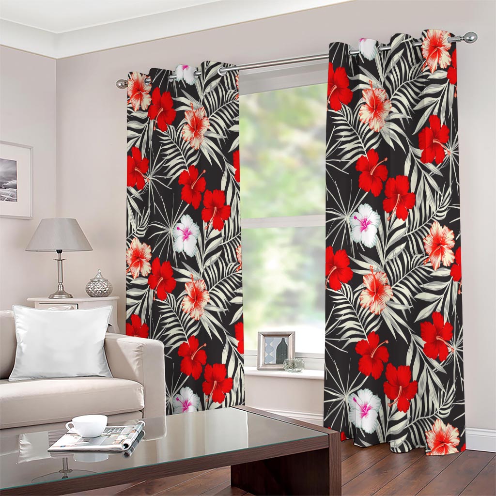 White Tropical Hibiscus Pattern Print Extra Wide Grommet Curtains