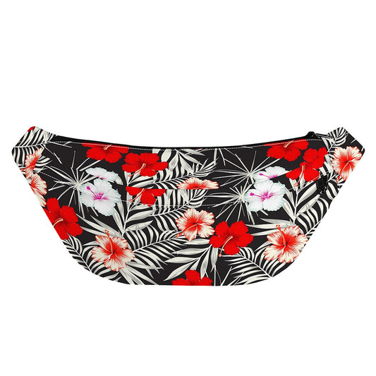 White Tropical Hibiscus Pattern Print Fanny Pack