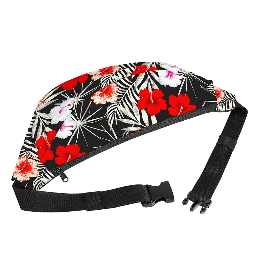 White Tropical Hibiscus Pattern Print Fanny Pack