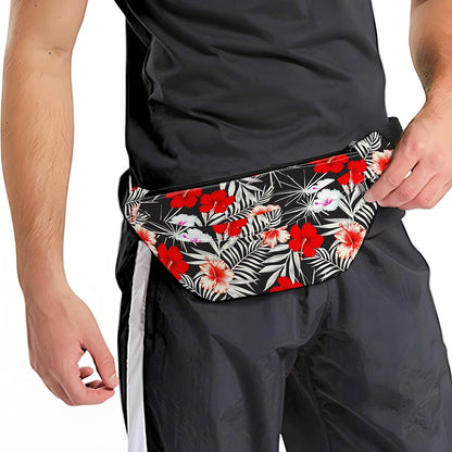 White Tropical Hibiscus Pattern Print Fanny Pack