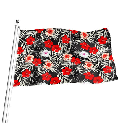White Tropical Hibiscus Pattern Print Flag