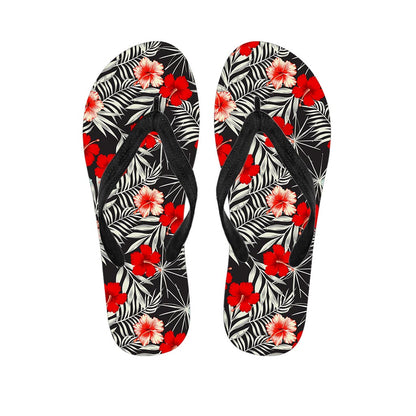 White Tropical Hibiscus Pattern Print Flip Flops