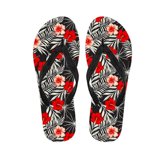 White Tropical Hibiscus Pattern Print Flip Flops