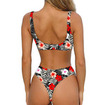 White Tropical Hibiscus Pattern Print Front Bow Tie Bikini