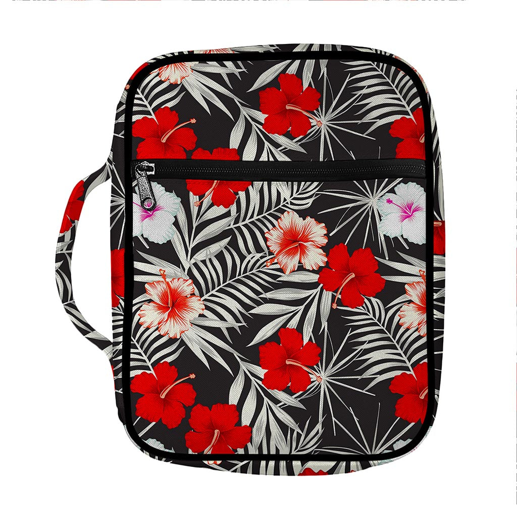 White Tropical Hibiscus Pattern Print Front Pocket Bible Bag