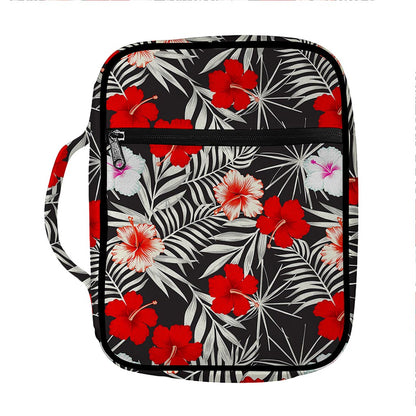 White Tropical Hibiscus Pattern Print Front Pocket Bible Bag