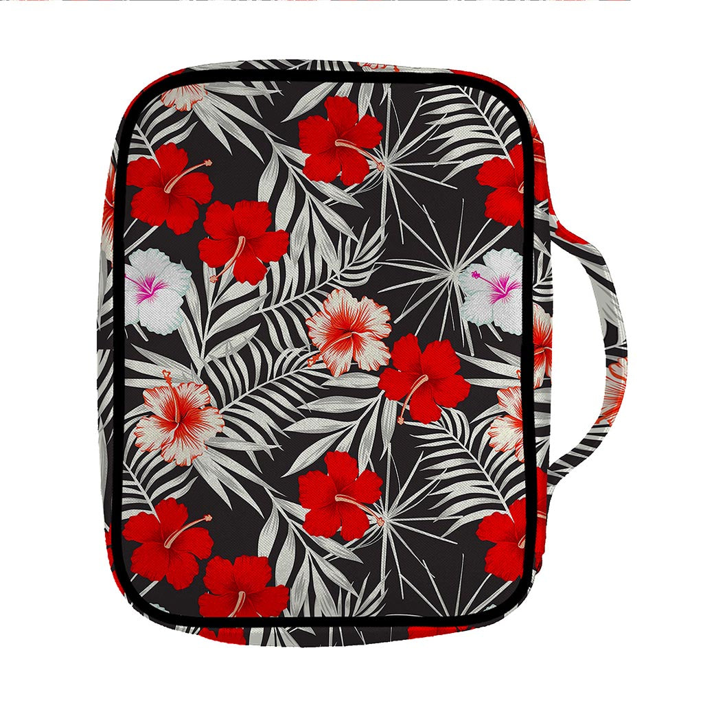 White Tropical Hibiscus Pattern Print Front Pocket Bible Bag