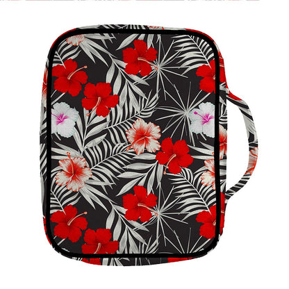 White Tropical Hibiscus Pattern Print Front Pocket Bible Bag