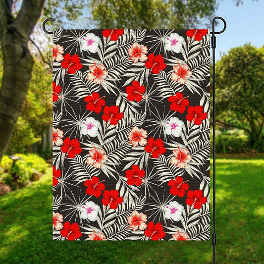 White Tropical Hibiscus Pattern Print Garden Flag